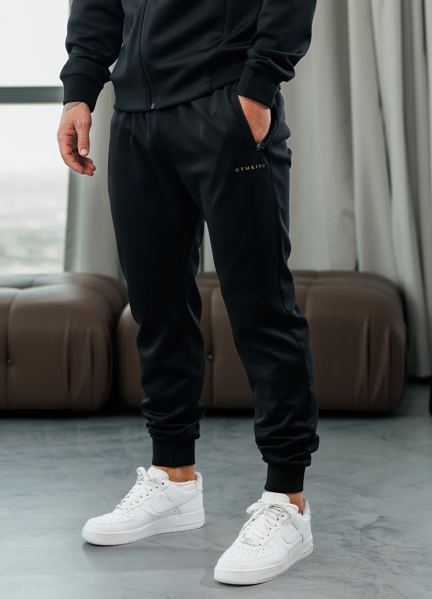 Gym King Poly Full Zip Hood Tracksuit - Black